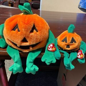 TY Pumpkin Beanie Buddy and Beanie Baby Plush 1990’s Pumpkins
